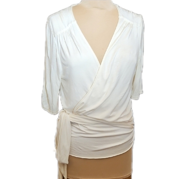 Three Dots Cream Blouse with Elegant Drape NWOT - Picture 1 of 11